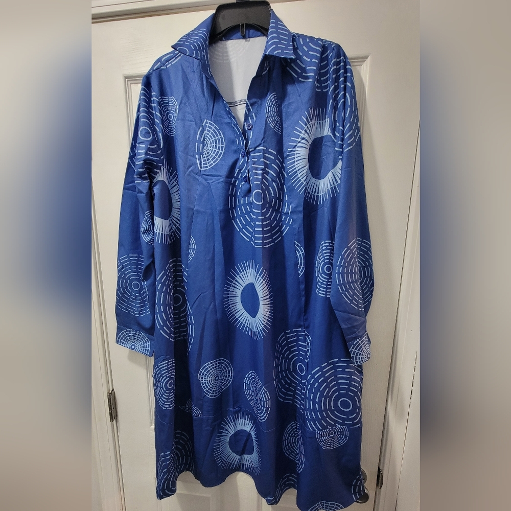 Blue Patterned Shirt Dress/Cover Up 2XL